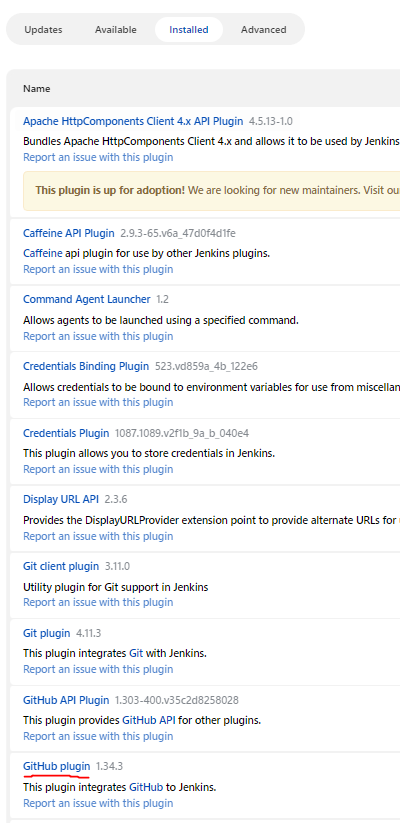 Github plugin installed